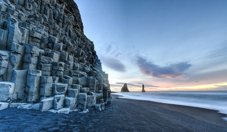 Reynisfjara Beach at sunrise, Halsanefhellir, Iceland