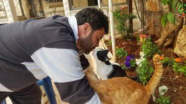 Man kissing cats