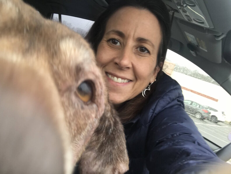 Perro mayor de Fospice con madre adoptiva