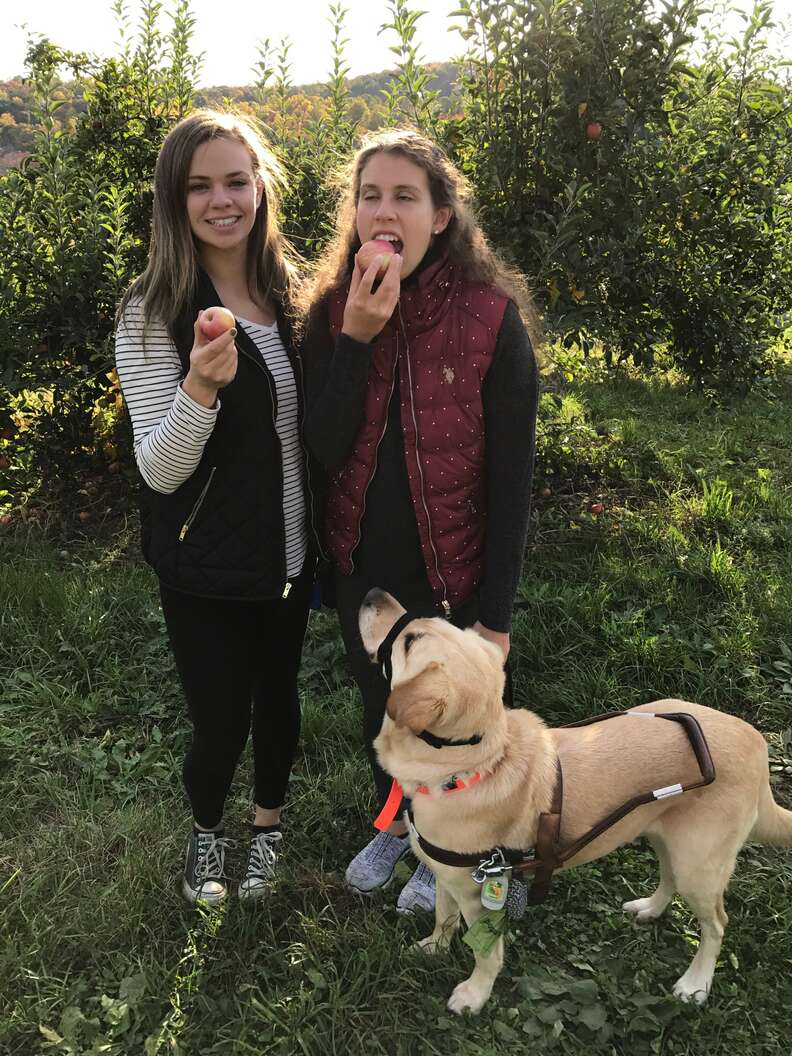 Michele and Danielle Sykora and service dog Thai