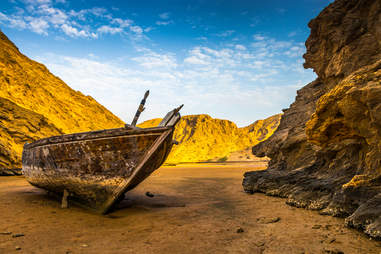 boat in rocky area