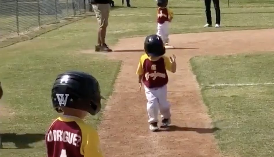 Slow Motion Baseball Kid Youth Player Pretends to Run in SlowMo