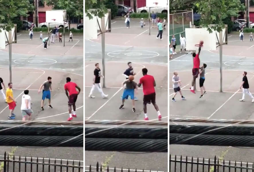 Joel Embiid Joins Pickup Basketball Game & Bounces Ball of Guy's Head