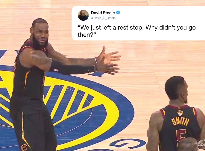 lebron w tweet "we jsut left a rest stop! Why didnt you go then"