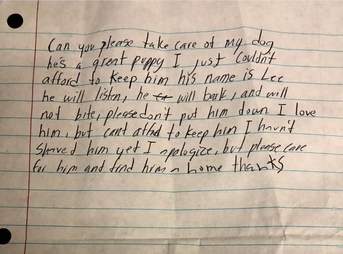 Note left with abandoned dog