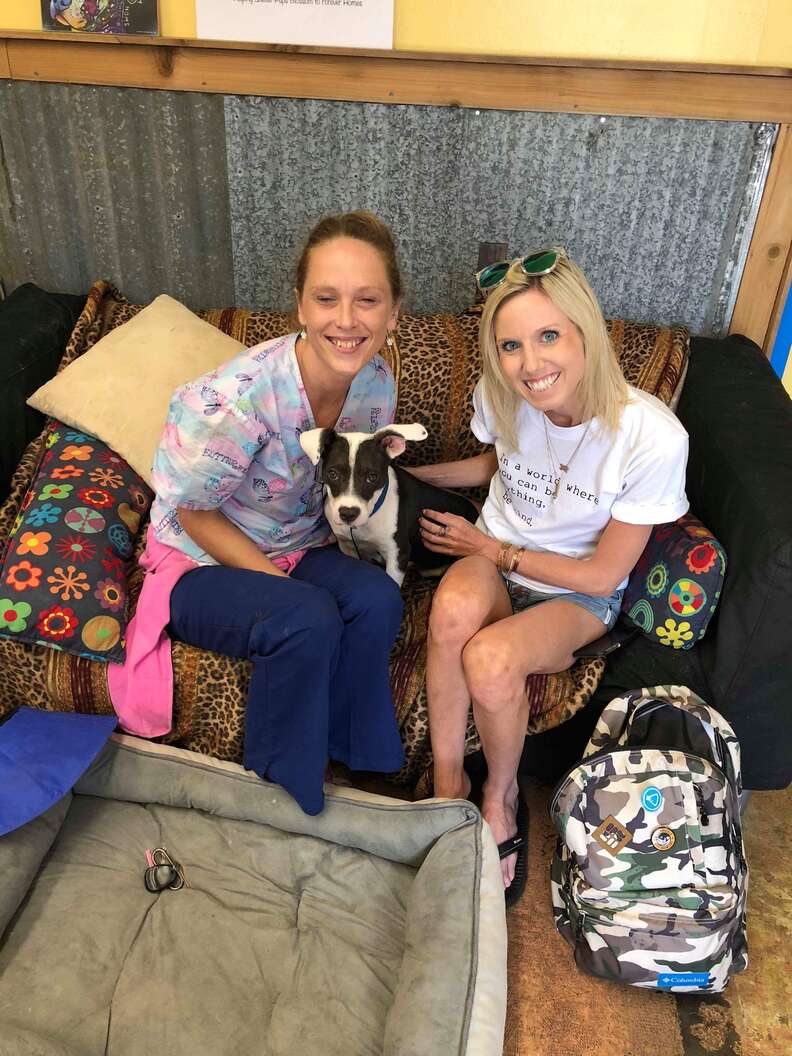 Two women with rescue dog