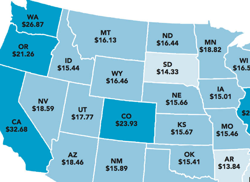 Hourly Wage Needed to Rent a 2 Bedroom Home in Every State, Mapped