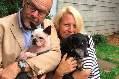 Alton Brown and his newly adopted dog Abigail