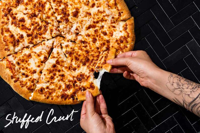 Stuffed crust pizza, cheese pull