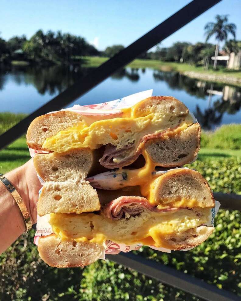 Egg and cheese bagel sandwich