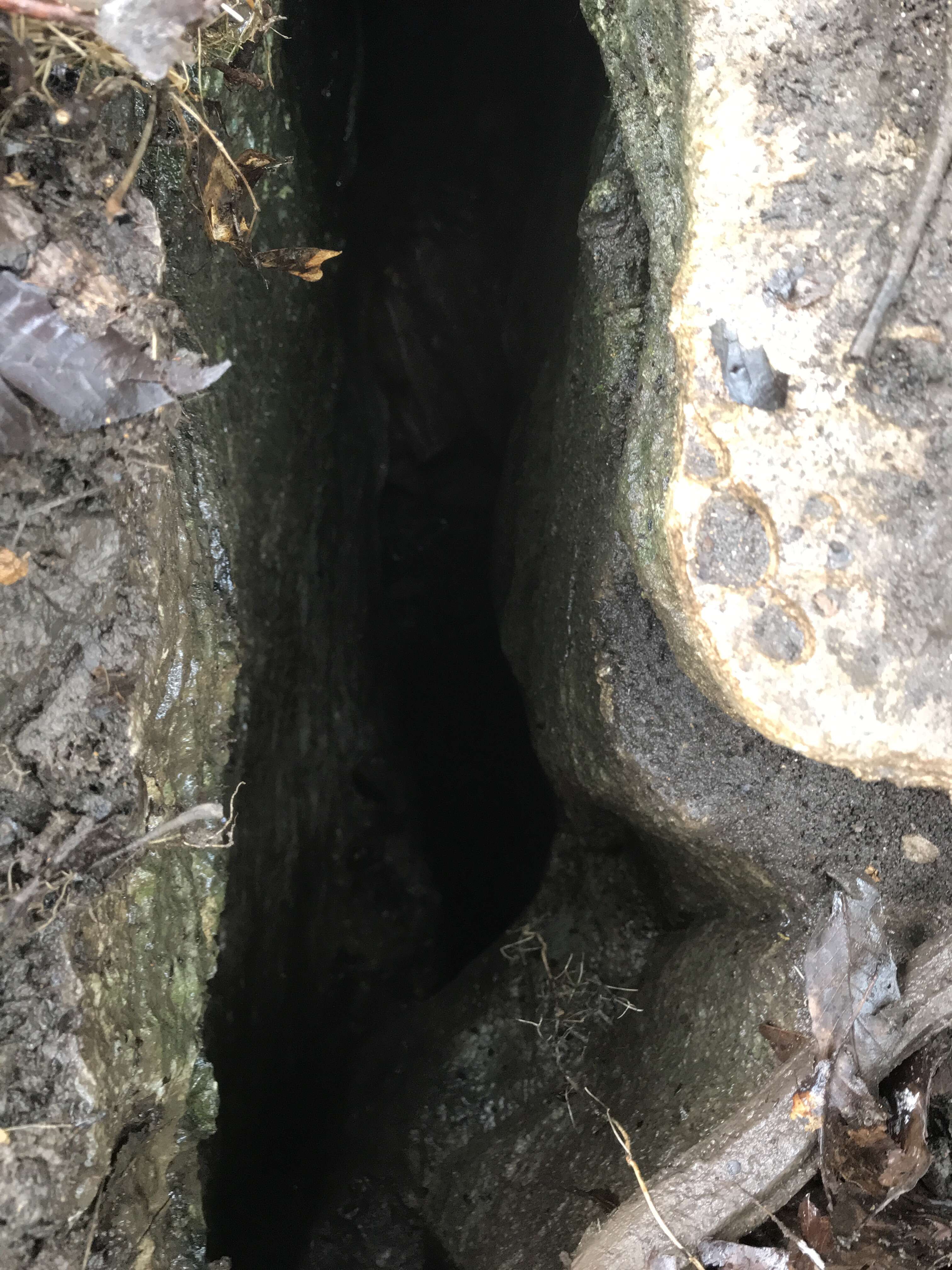 Hole in ground between rocks