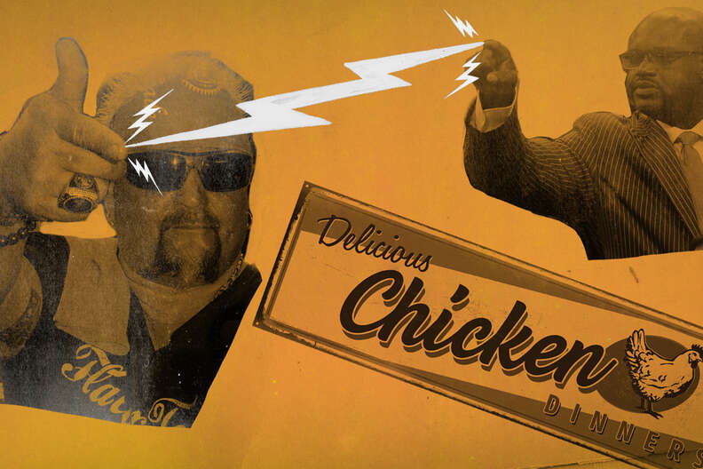 Guy Fieri and Shaquille O'Neal chicken 