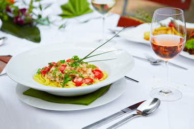 pasta and rosé wine