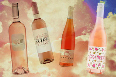 rosé bottles in the air illustration