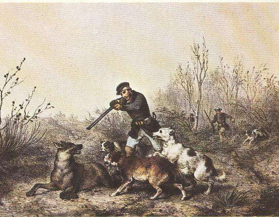19th-Century painting depicting a wolf hunt
