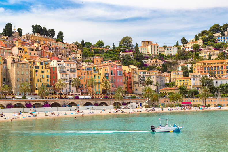 Colorful old town and beach in Menton on french Riviera 