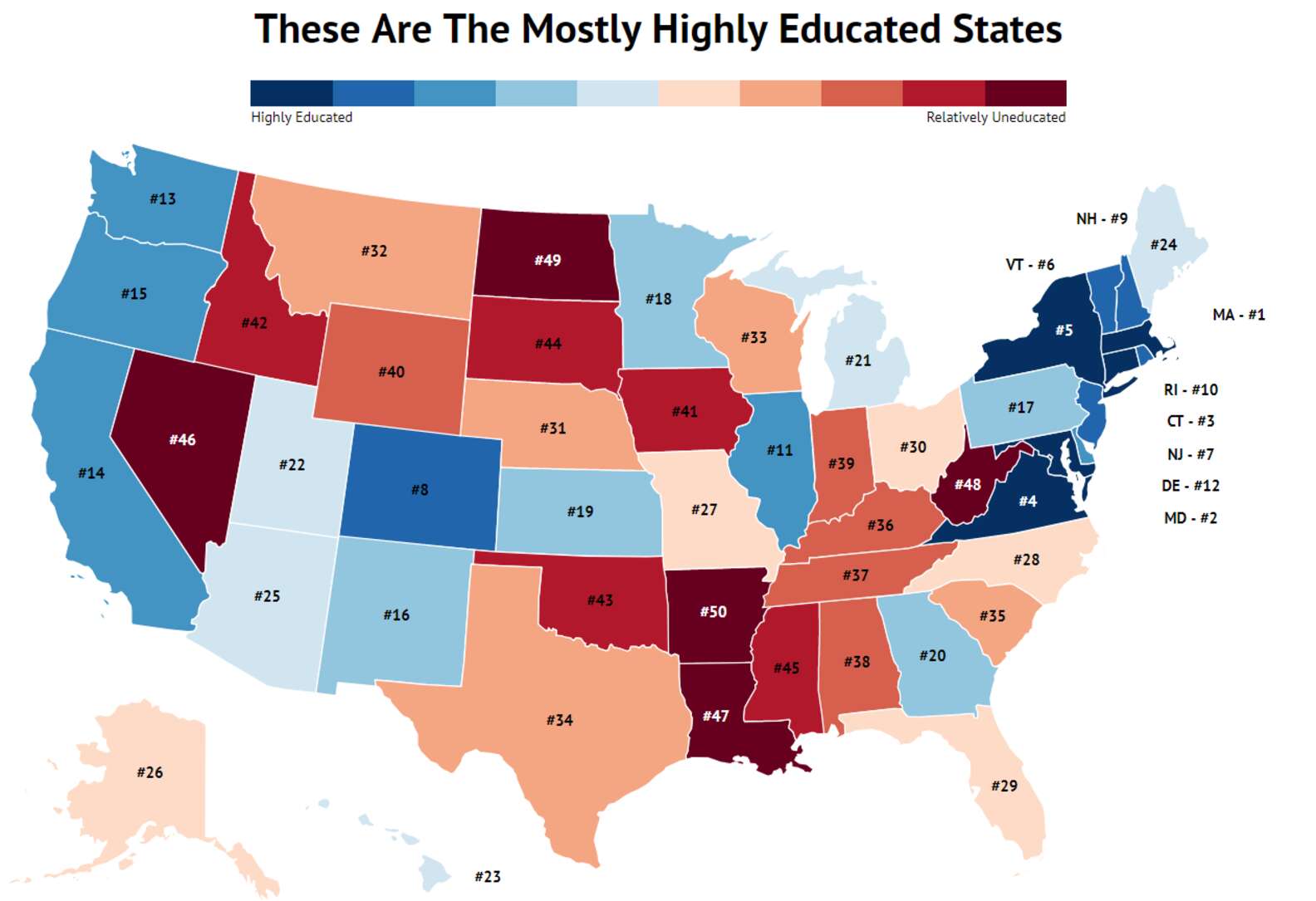 Most Educated States In U.S. Revealed by Map - Thrillist