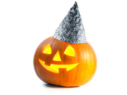 jack-o-lantern wearing tin foil hat