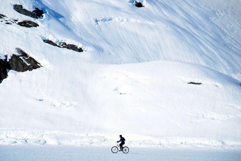 Portage Glacier person biking