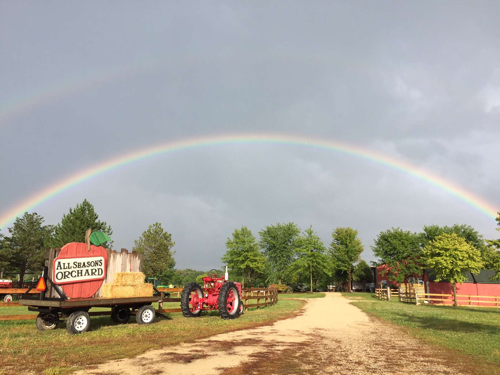 Rainbow over All Seasons Apple Orchard