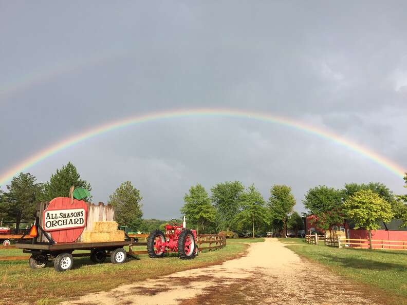 Rainbow over All Seasons Apple Orchard