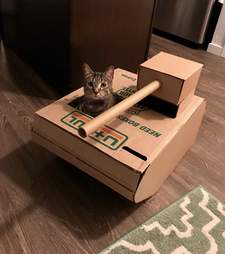 man builds cat a tank