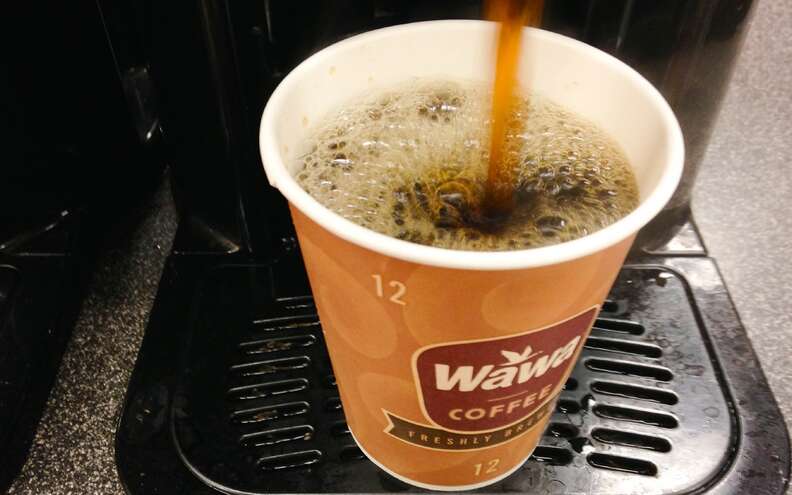 Wawa coffee being poured from coffeemaker into cup