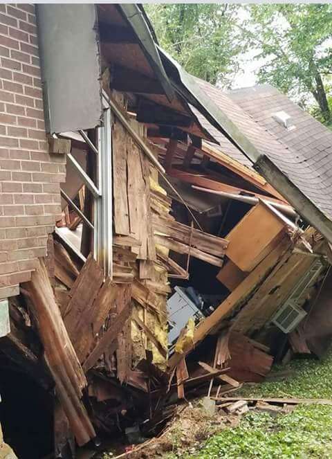 Collapsed house due to flash floods