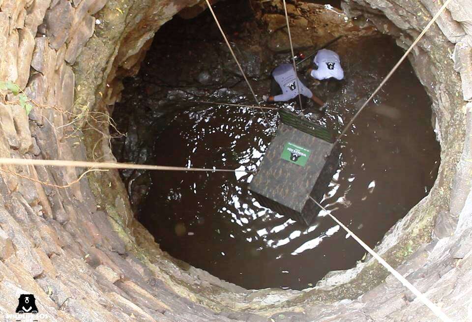 People trying to rescue wild leopard from well in India