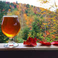 glass of beer and fall foliage
