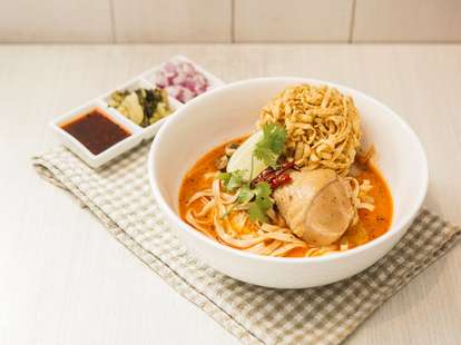 Khao soi thai food spicy coconut curry noodles chicken
