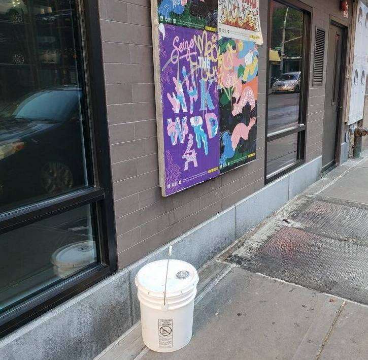 A bucket left in front of Animal Haven in NYC