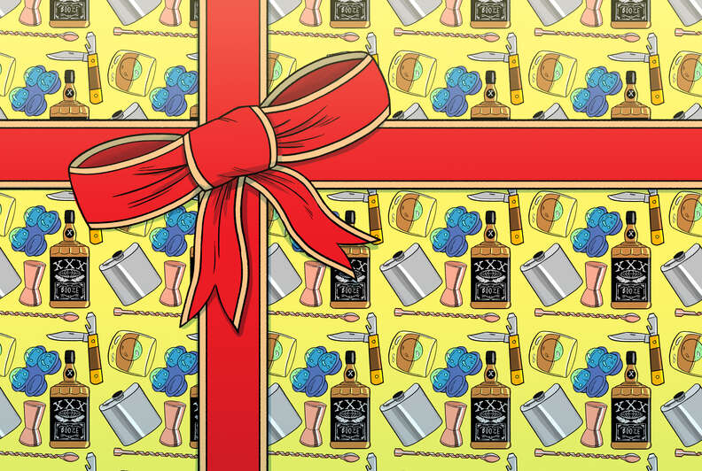 present with whiskey wrapping paper illustration