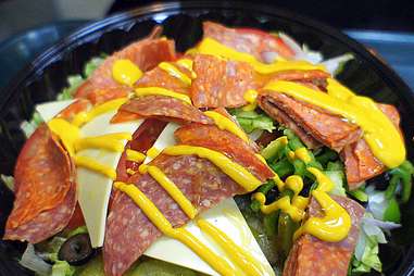 Subway salad keto pepperoni mustard sub in a tub bowl low carb