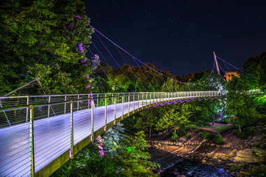 Illuminated Liberty Bridge in Falls Park, Downtown Greenville