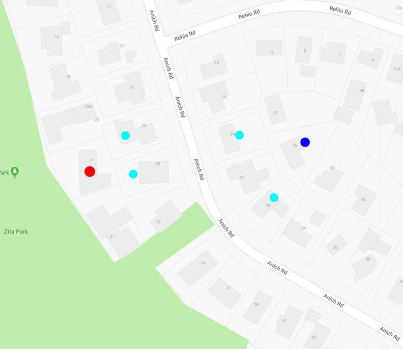 Map of sock-thieving cat's hits