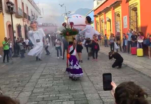 Street dog joins parade in Mexico