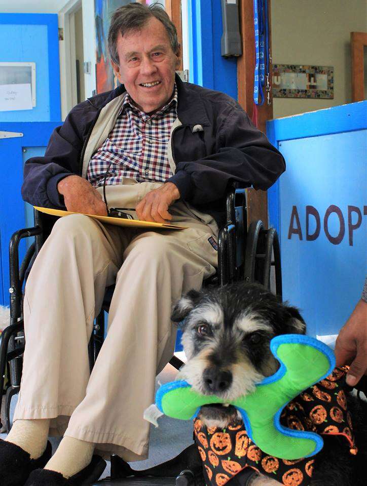 Senior adopting senior dog from Muttville