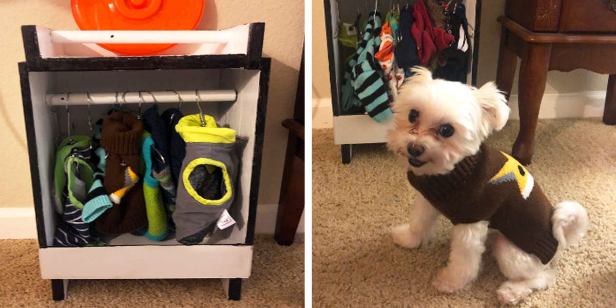 Dad Builds An Adorable Little Closet For Dog Who Loves Clothes