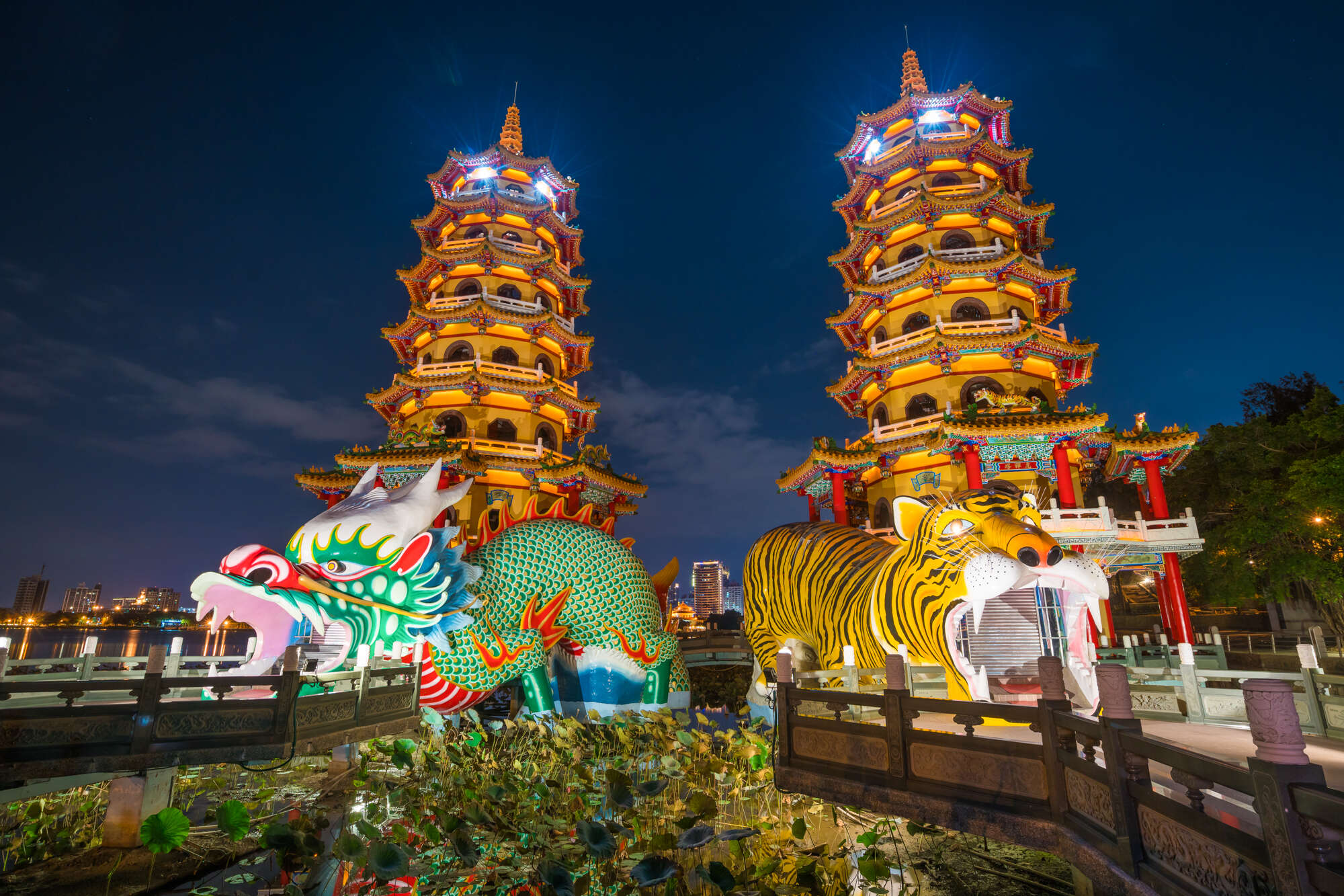 Dragon and Tiger Pagodas at lotus lake, Kaohsiung, Taiwan