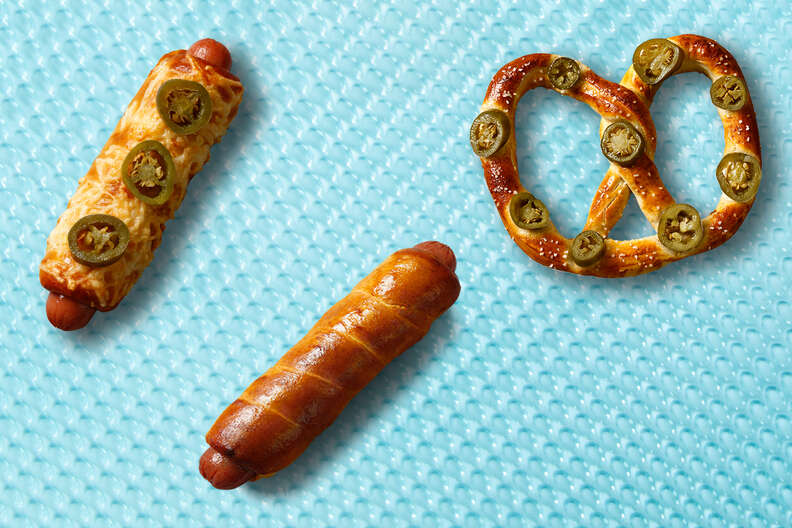 Auntie Anne's pretzel dogs and jalapeno pretzel