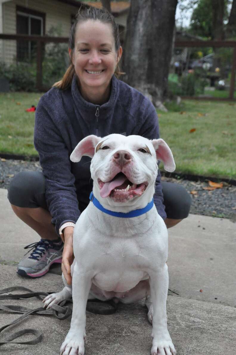 Nellie the pitbull and foster mom Jane Taylor