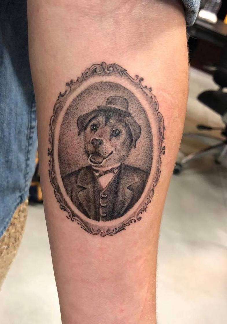 A tattoo of Jimmy the dog