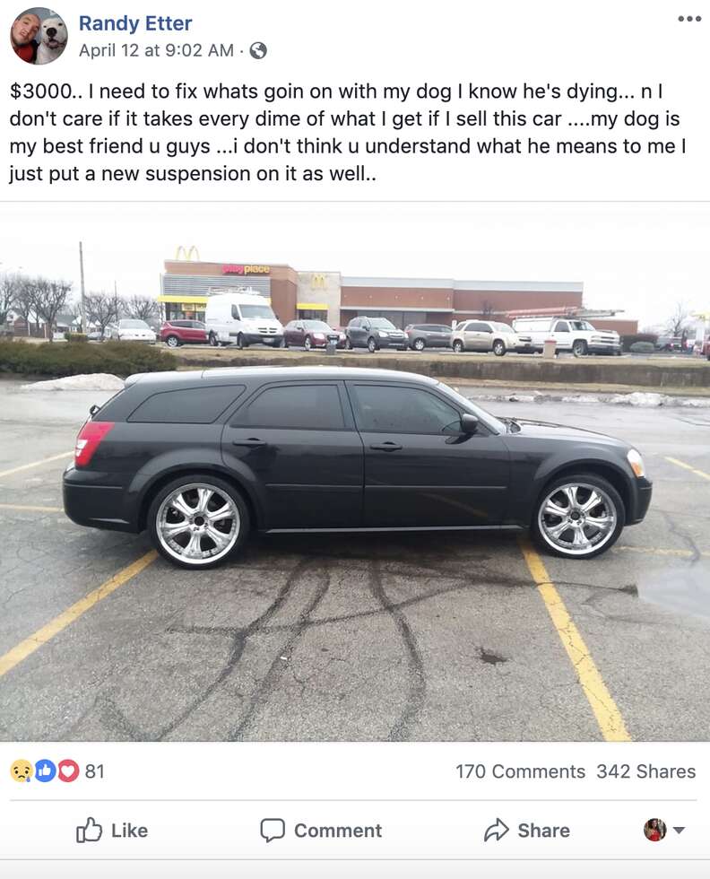 man sells car to save dog