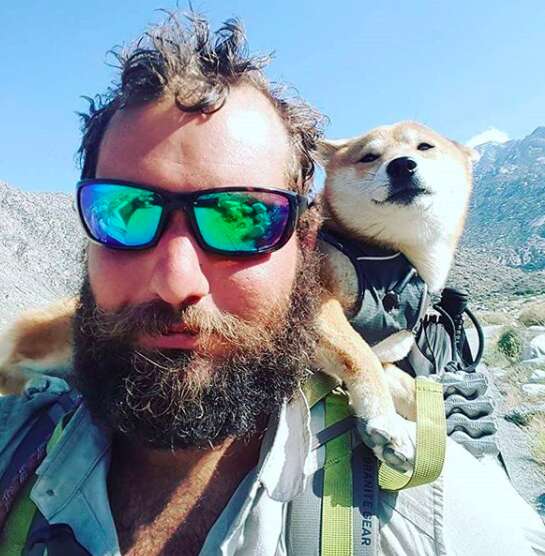 Katana the dog and Kyle Rohrig on the Pacific Crest Trail