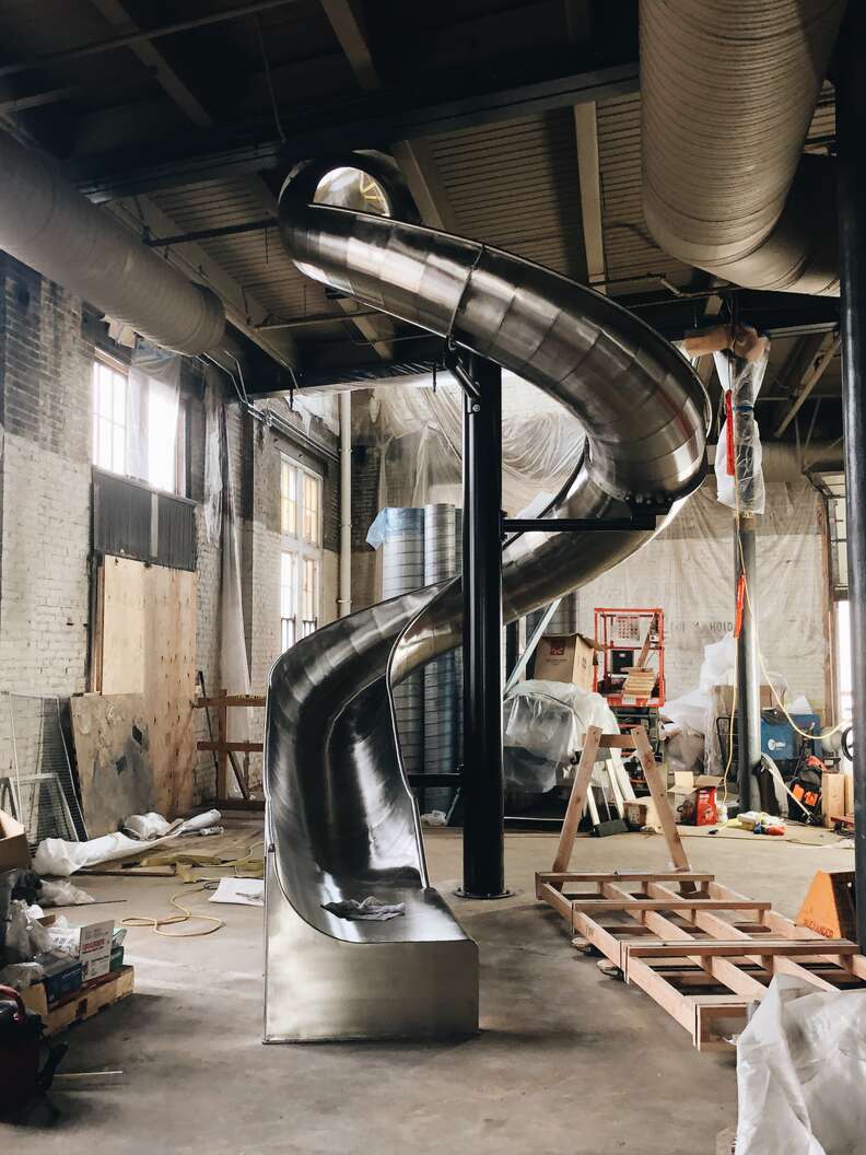 When it’s completed, J. Rieger & Co.’s state-of-the-art distillery will feature a 40-foot-slide that guests can use to get from the bar to the exit.