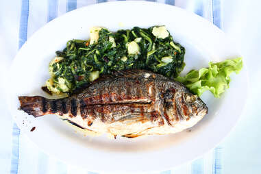 grilled fish and green veggies