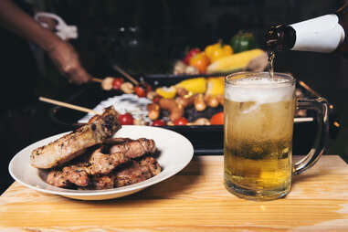 dinner table with beer