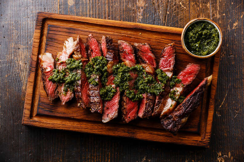 beef steak with chimichurri sauce