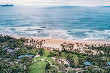 Drone angle view of the Haitang bay located in Sanya, China